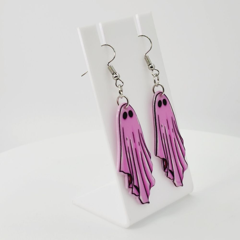 Fashion Pink Pastel Goth Gothic Halloween Ghost Dangle Earrings - Picture 2 of 5